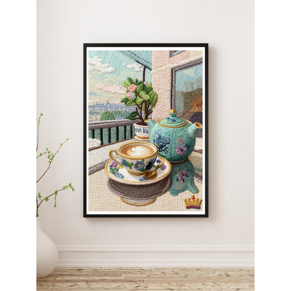 Royal Ink Smith Embroidered Style‎ Coffee Teapot Canvas Print Wall Art 12x16 NEW
